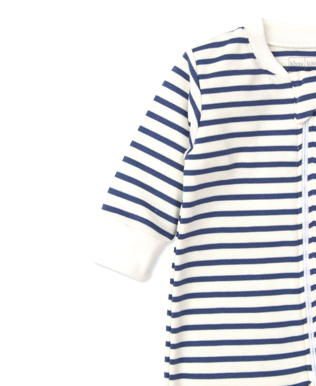 baby striped zip up footie navy