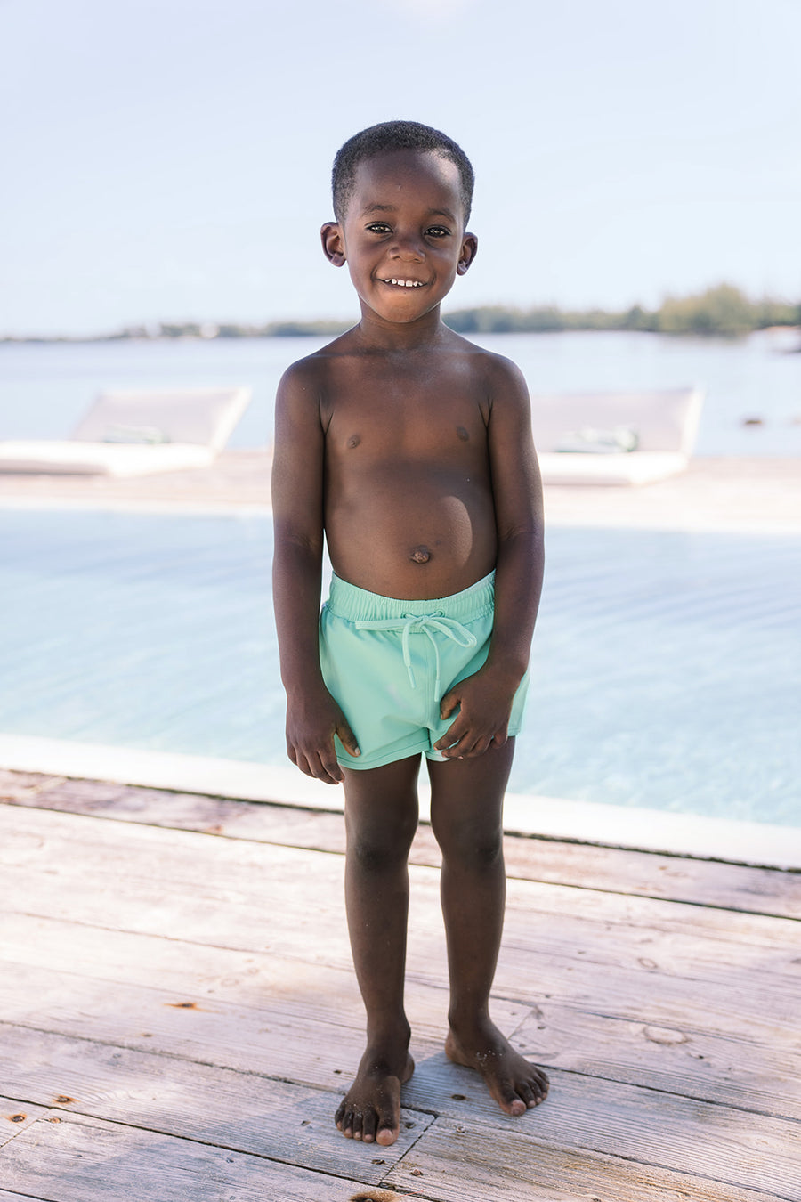 boys side stripe boardie green