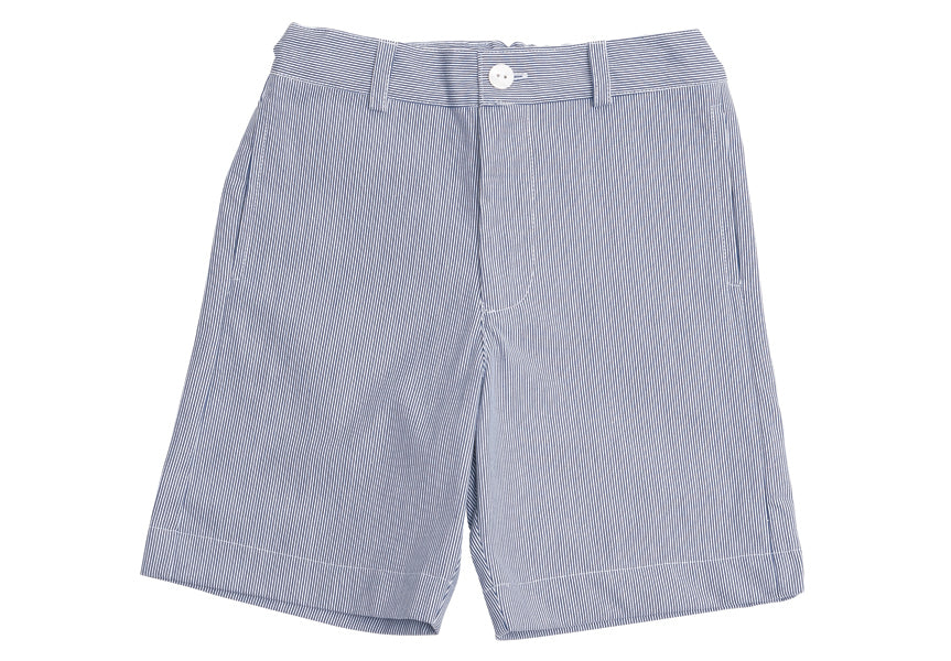 alex flat front short navy seersucker