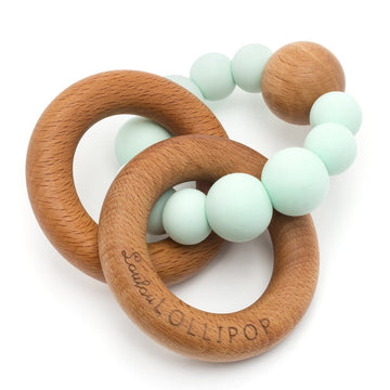 bubble silicone & wood teether mint