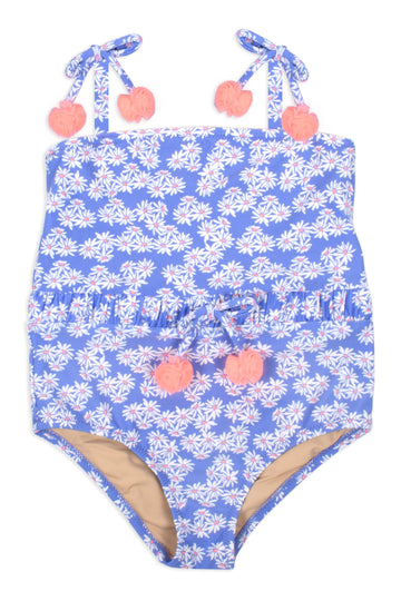 pom pom strap bathing suit blue daisy