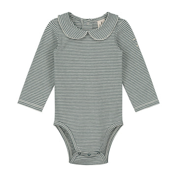baby collar onesie grey melange stripe