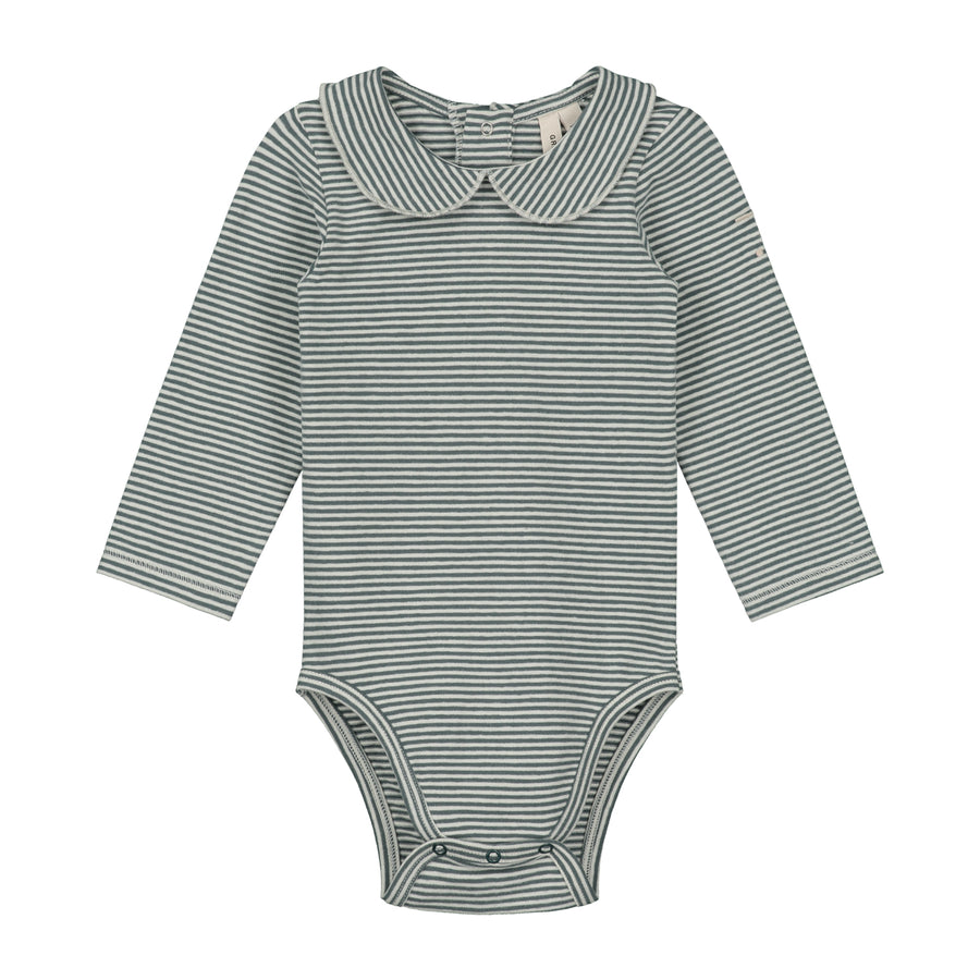 baby collar onesie grey melange stripe