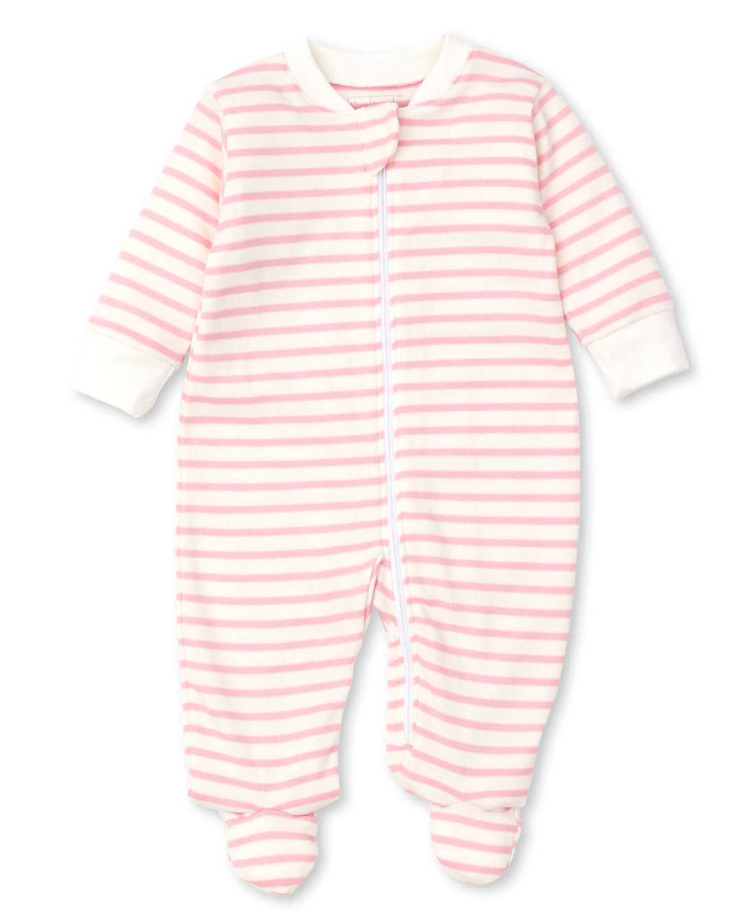 baby striped zip up footie pink
