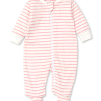baby striped zip up footie pink