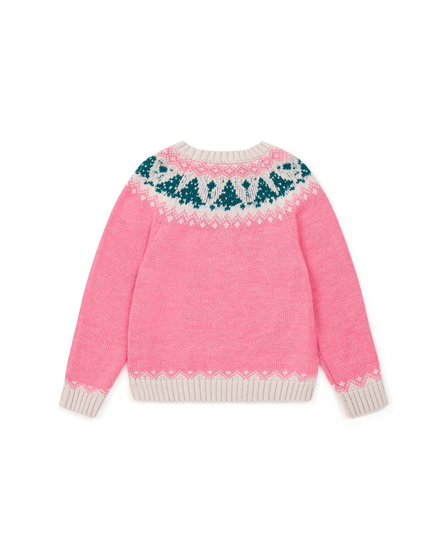tree jacquard pullover rose pompom