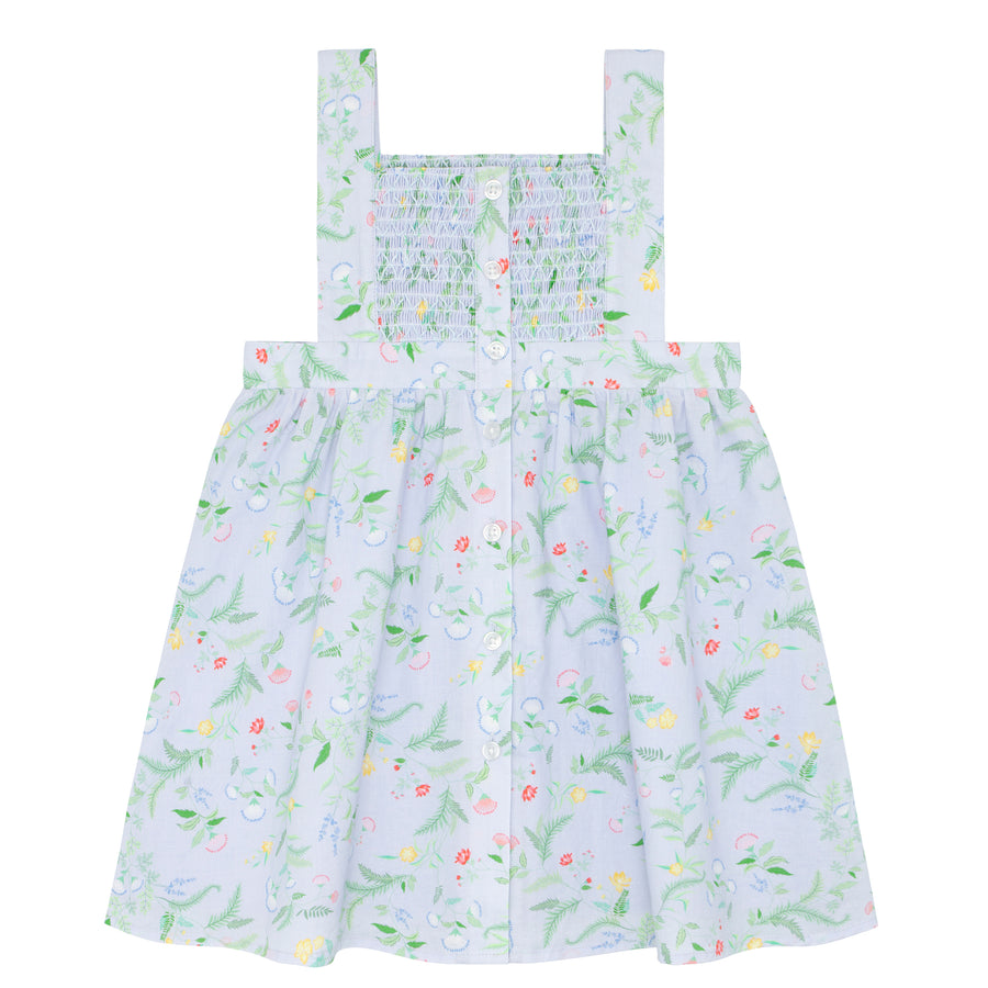 girls floral smock bib dress lavender