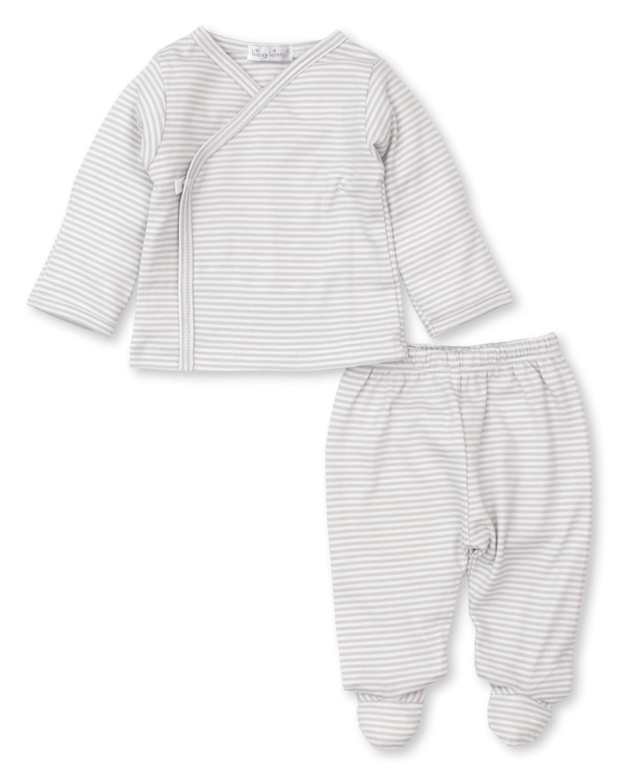 baby stripes footed pant set silver