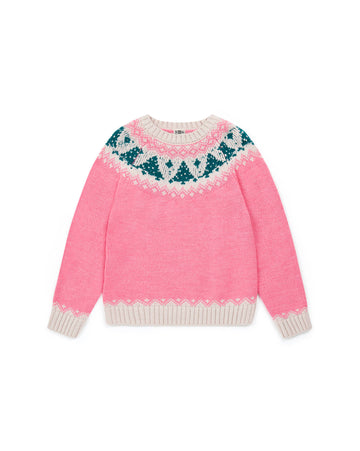 tree jacquard pullover rose pompom