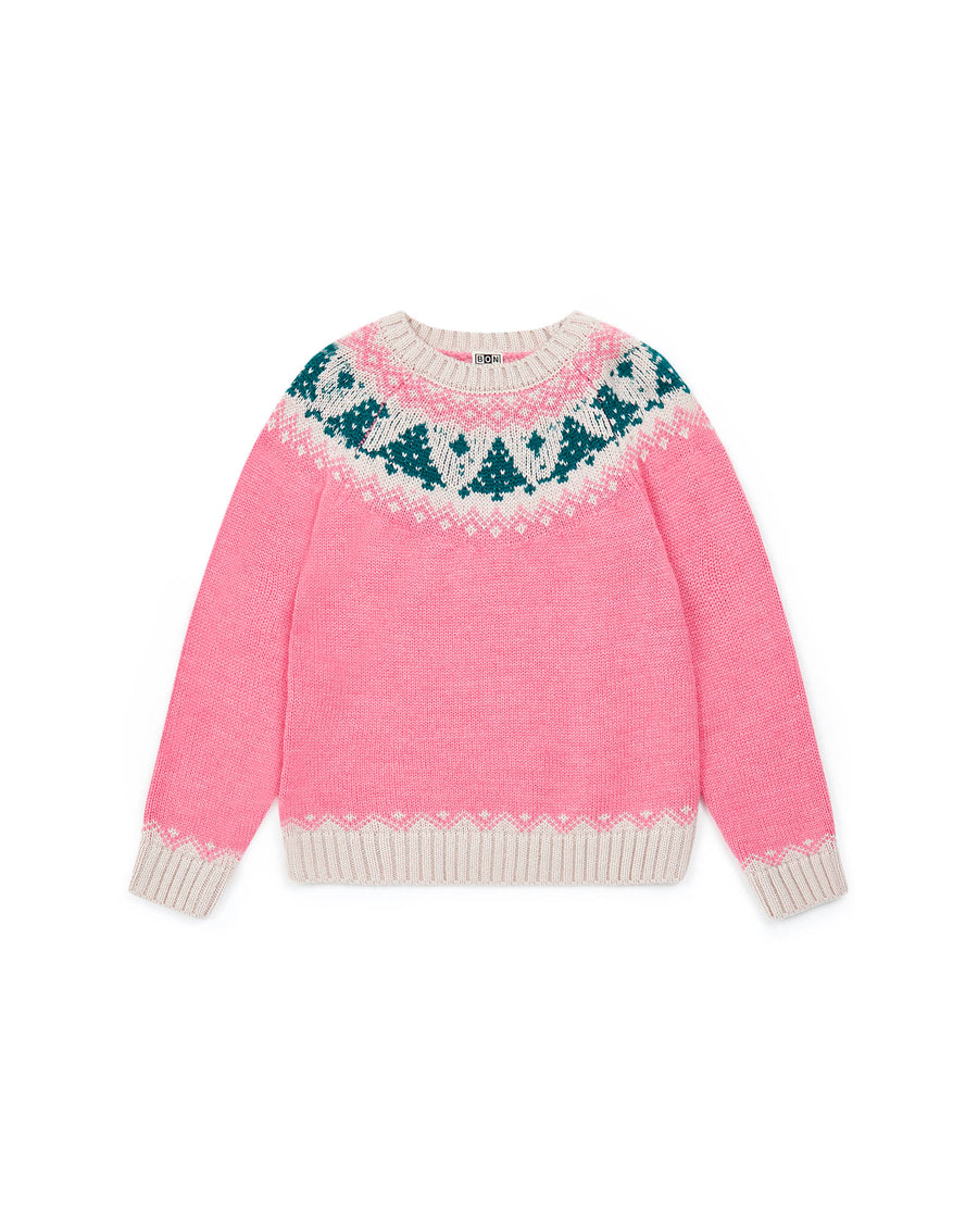 tree jacquard pullover rose pompom