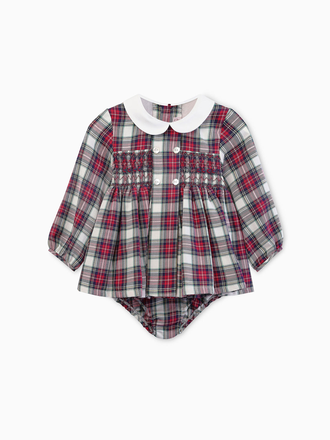 baby festa smock set ivory tartan