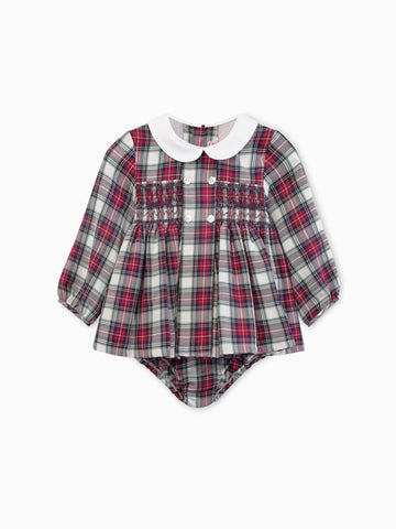 baby festa smock set ivory tartan