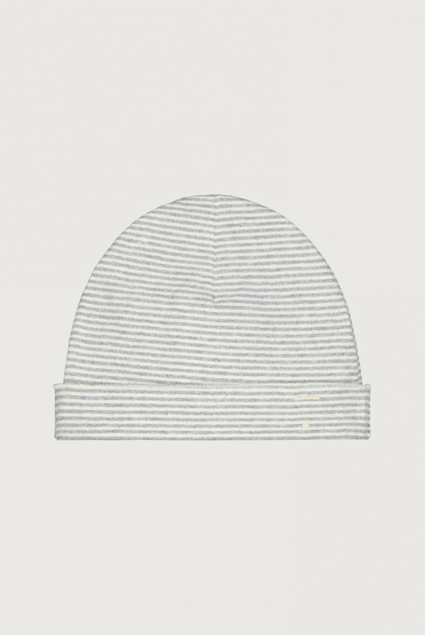 baby beanie stripe grey cream