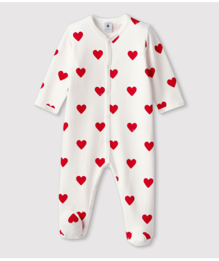 front snap heart print footie