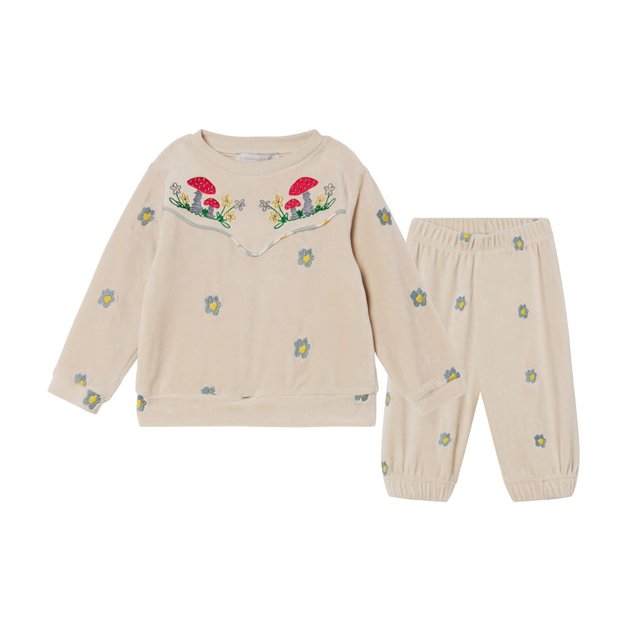 baby daisies velour tracksuit beige