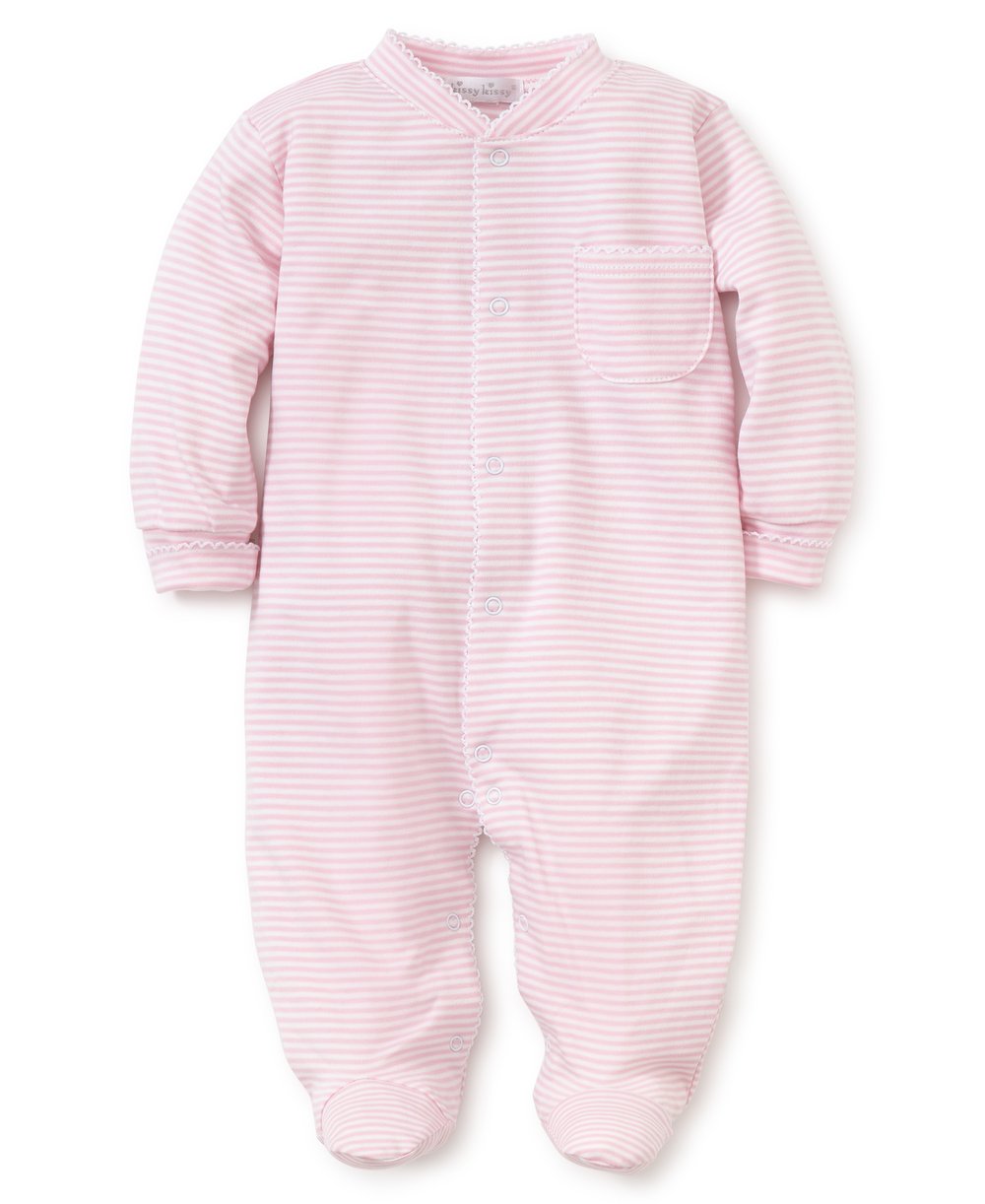 striped zip up footie pink