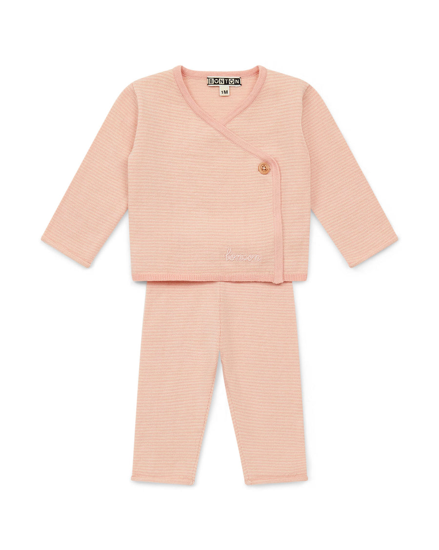 baby fine striped newborn set rose