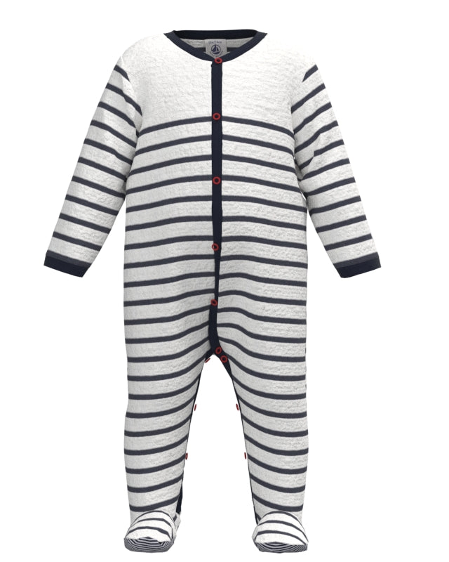 baby front snap velour striped footie