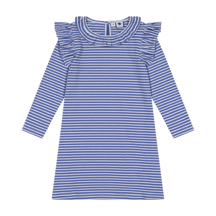 luna striped ruffle dress windsor blue