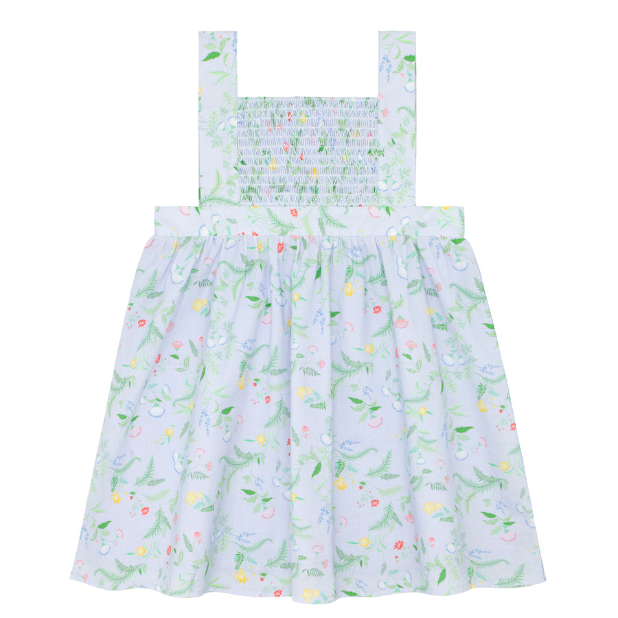 girls floral smock bib dress lavender