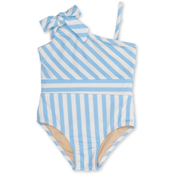one shoulder swimsuit sky blue stripe