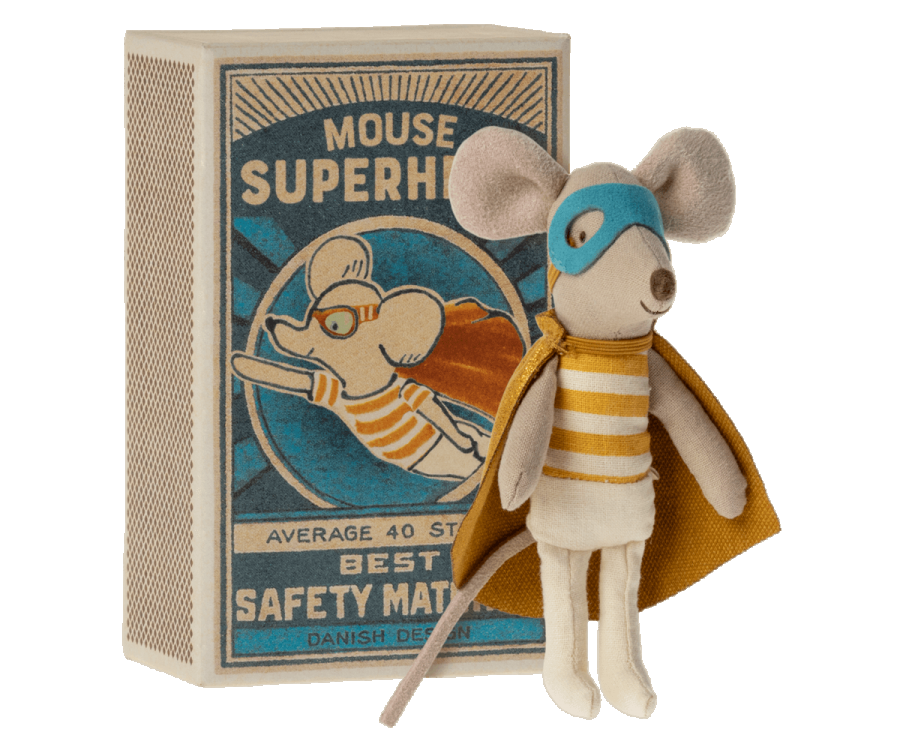 little brother superhero mouse in matchbox