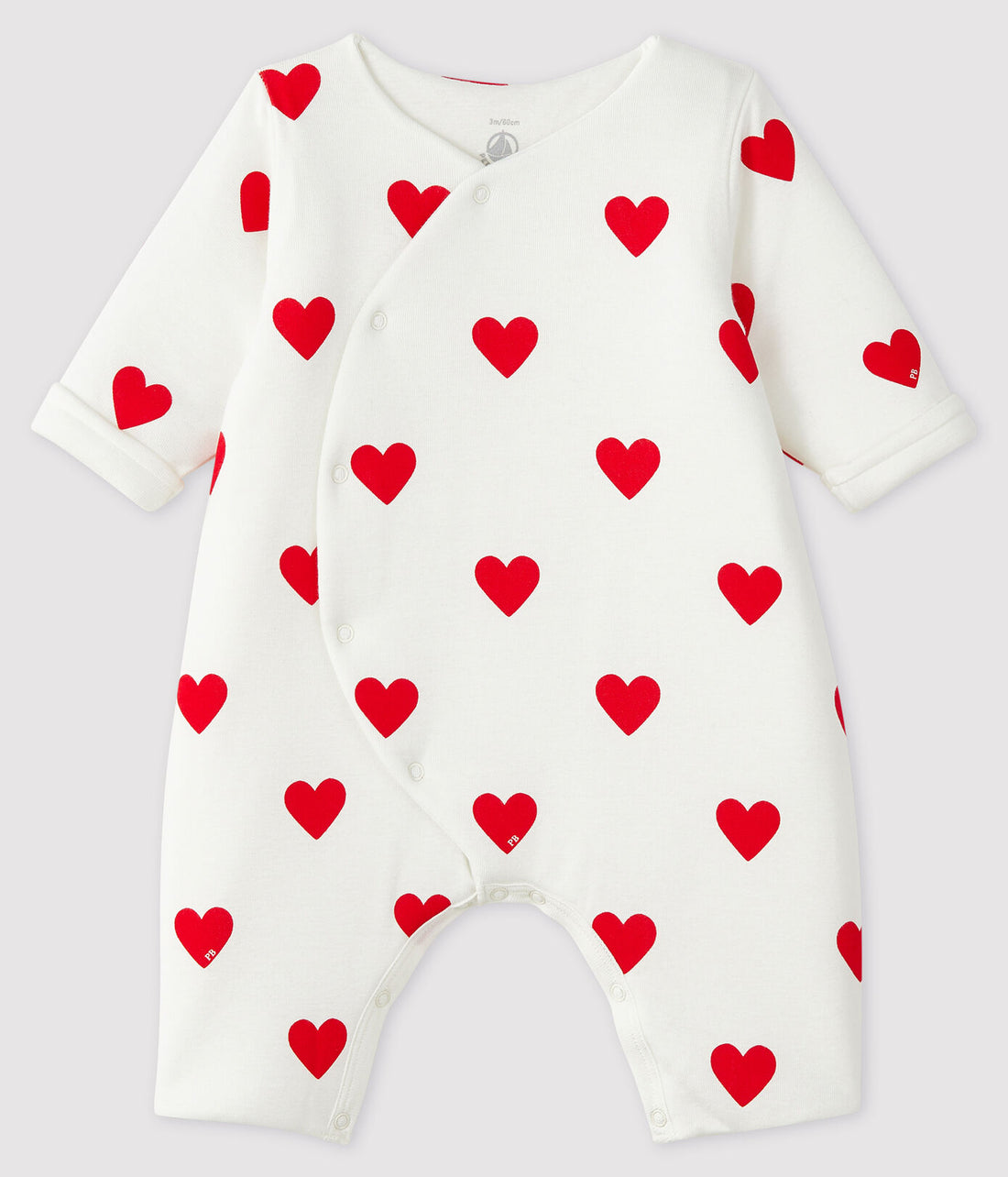 baby ls heart print side snap romper