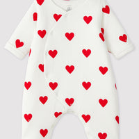 baby ls heart print side snap romper