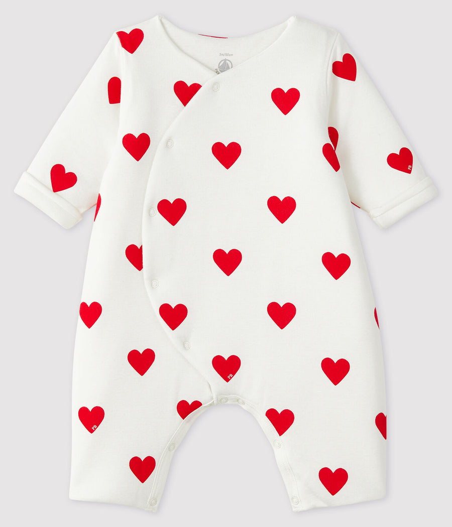 baby ls heart print side snap romper