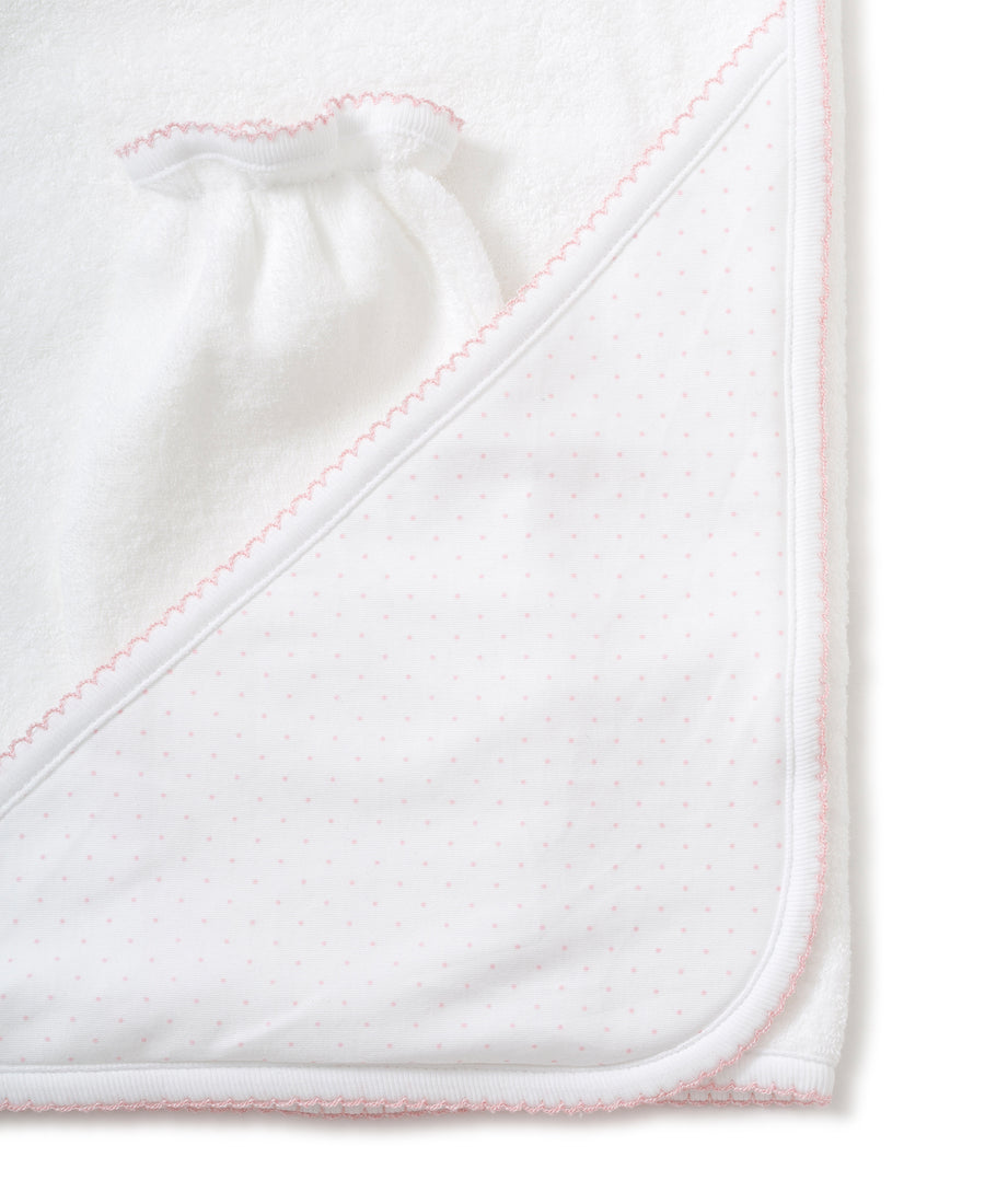 new kissy dots towel with mitt pink and white