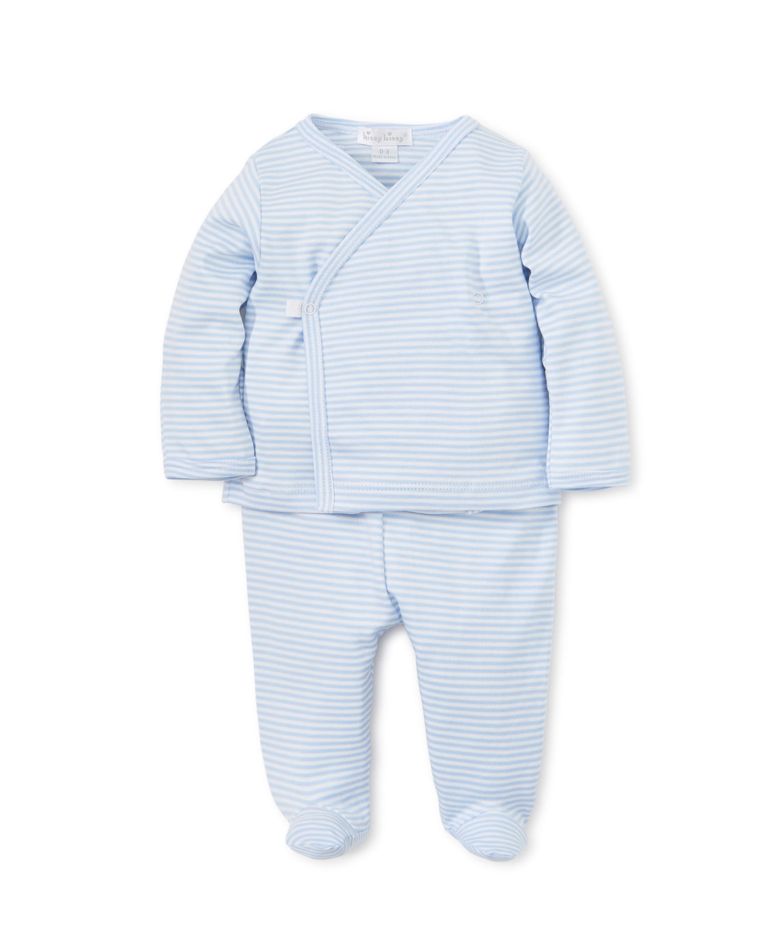 baby stripes footed pant set blue