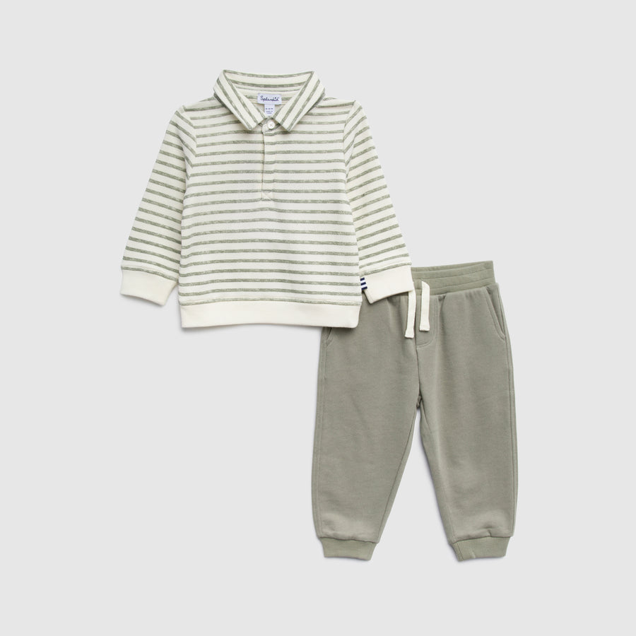 baby olive stripe ls set
