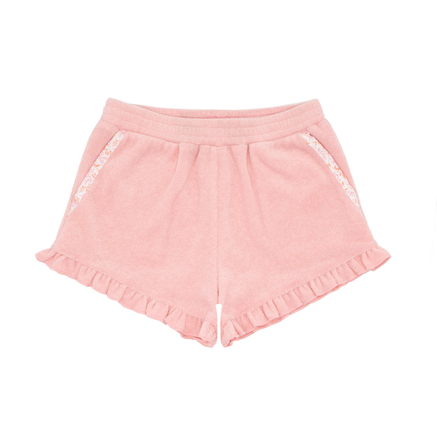 girls french terry ruffle short pink