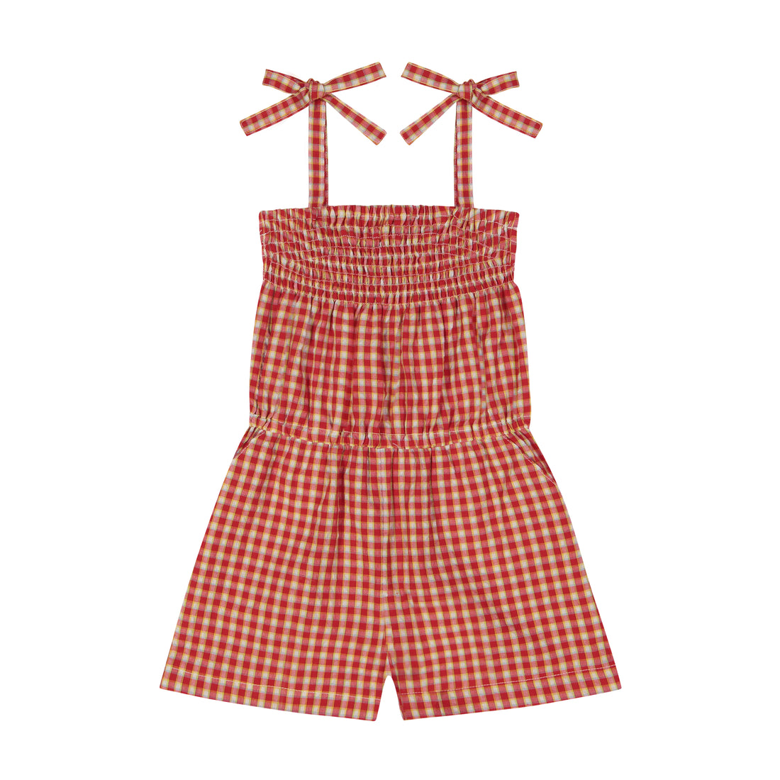 chloe romper red yellow plaid