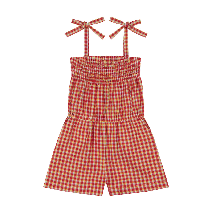 chloe romper red yellow plaid