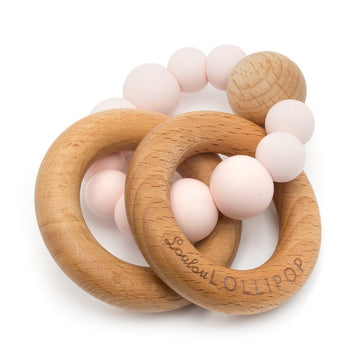 bubble silicone & wood teether pink quartz