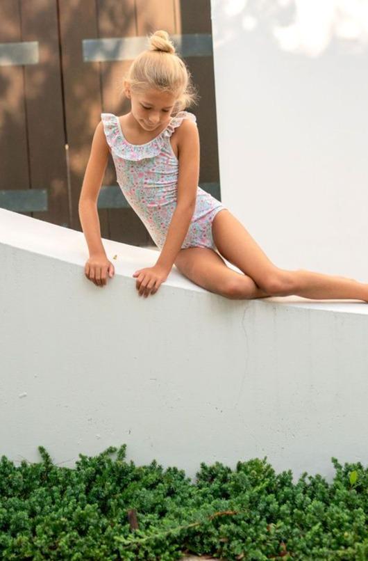 floral ruffled collar one piece swimsuit