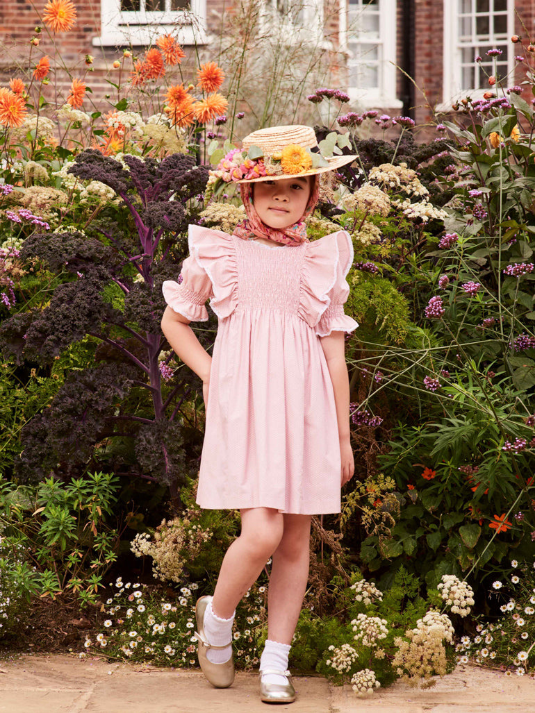 vinta smock dress pink polkadot