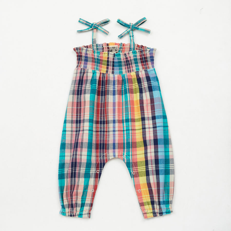 baby carreau madras overalls