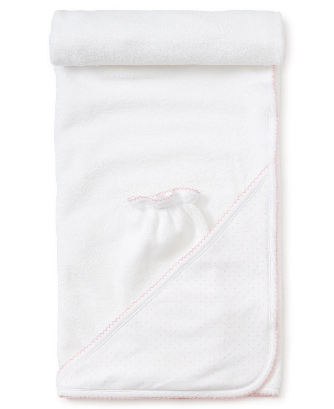 new kissy dots towel with mitt pink and white