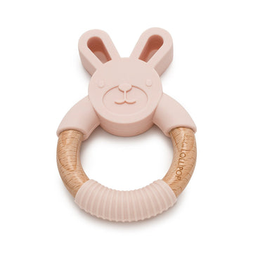 bunny silicone & wood teether blush