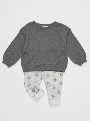 baby grey star sweatshirt set heather charcoal