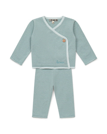 baby fine striped newborn set bleu