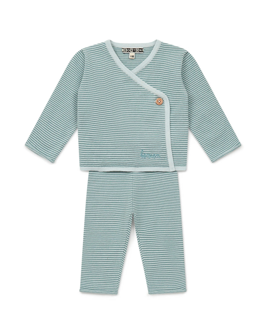 baby fine striped newborn set bleu