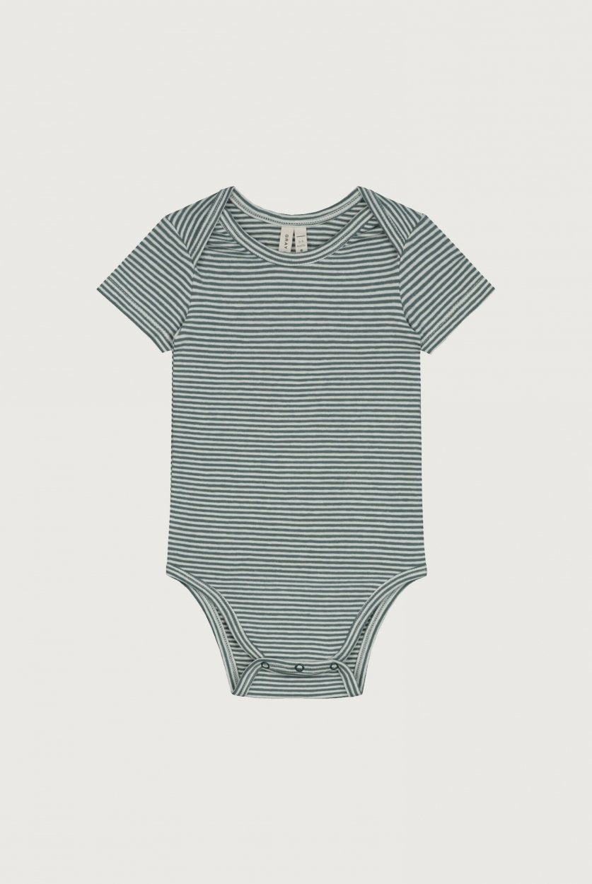 baby striped onesie blue grey