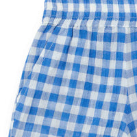 blue gingham cotton gauze shorts