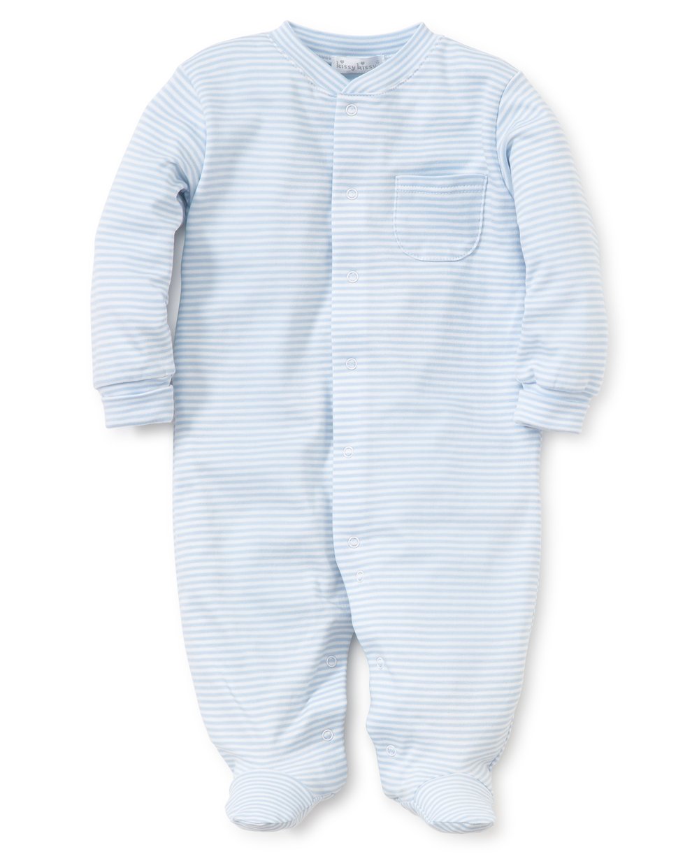 baby stripes footie light blue