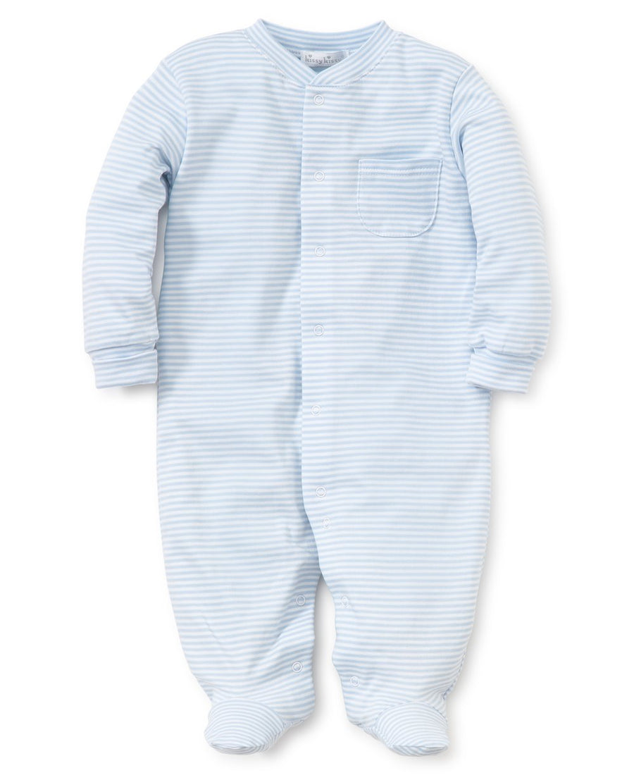 baby stripes footie light blue