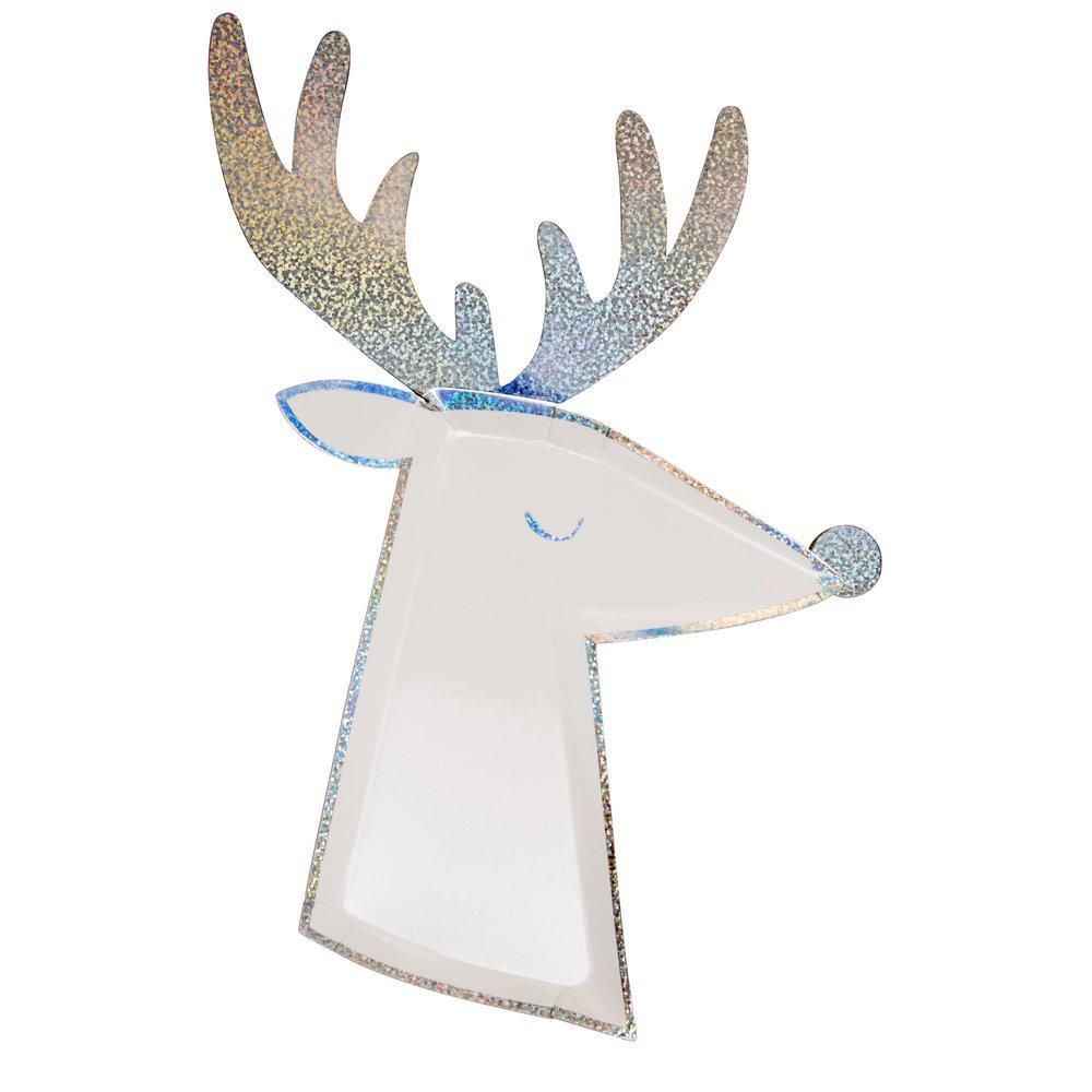 silver sparkle reindeer plates