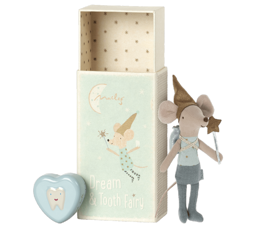 tooth fairy mouse in matchbox blue